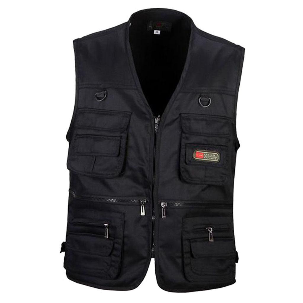 2pcs Men Multi Pocket Waistcoat Fishing Outdoor Travel Photography Vest Polyester Quick-dry Vest