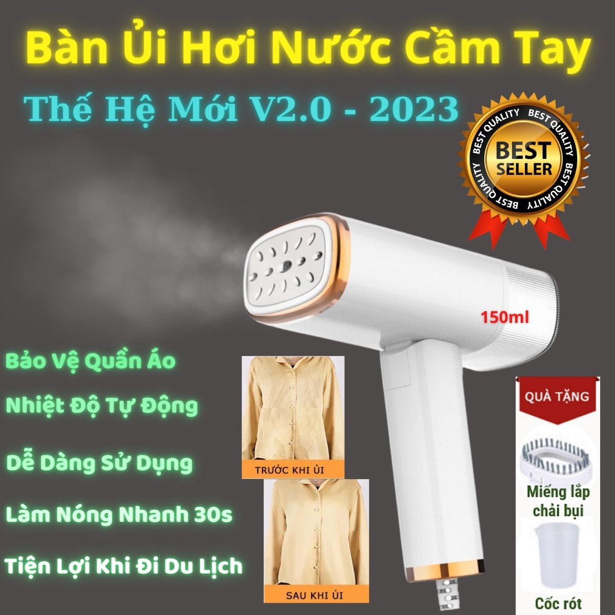 Bàn Ủi Hơi Nước Cầm Tay Cao Cấp, Bàn Là Hơi Nước Cầm Tay 1000w, Bàn Ủi Hơi Nước Gấp Gọn Nhét Vali Du Lịch Tiện Lợi,  Ủi Phẳng Mọi Chất Vải, Không Gây Mỏi Tay Khi Dùng, Chế Độ Là Thông Minh