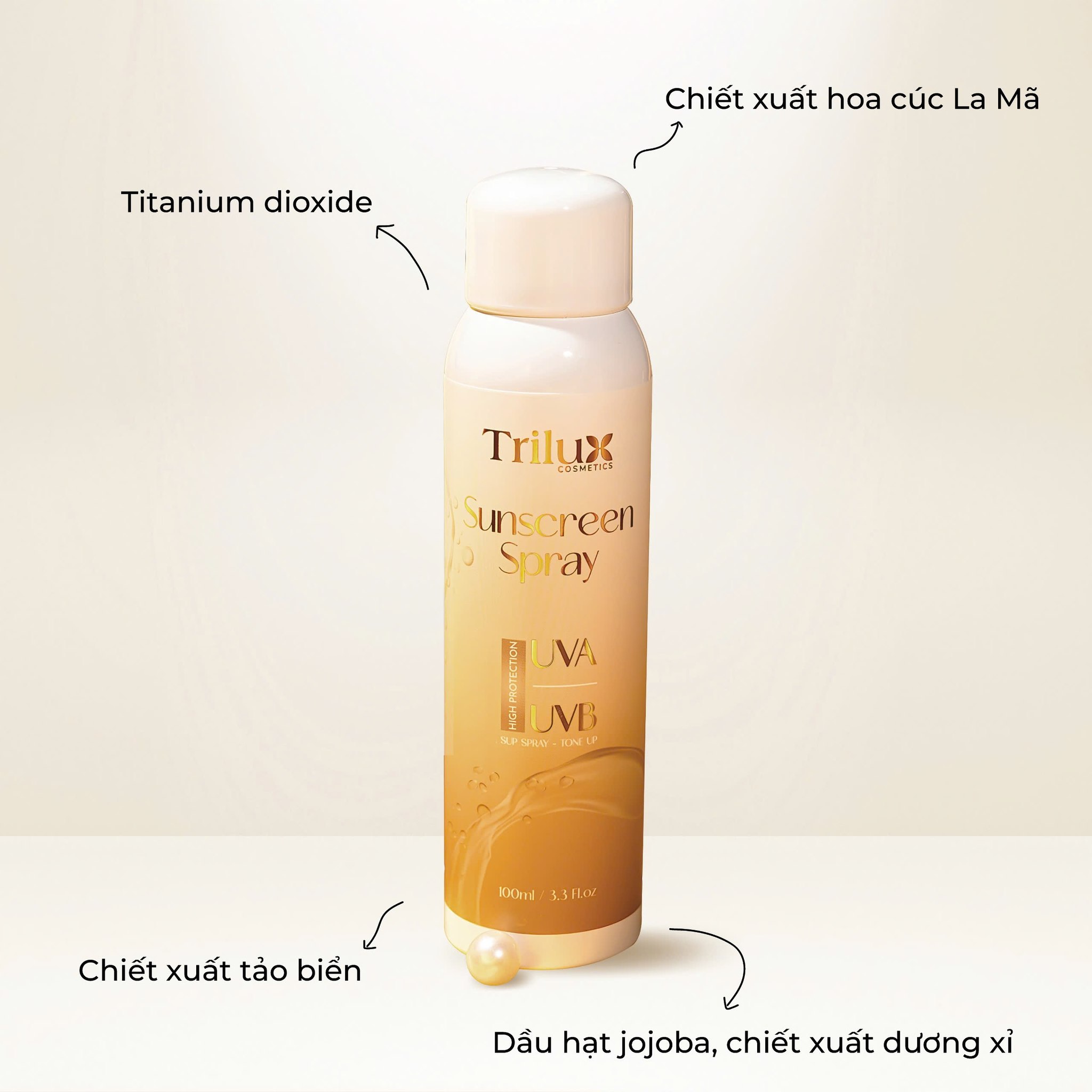 Xịt Chống Nắng Trilux SPF50 PA+++ Giúp Dưỡng Ẩm, Nâng Tone Hỗ Trợ Giảm Thâm Nám