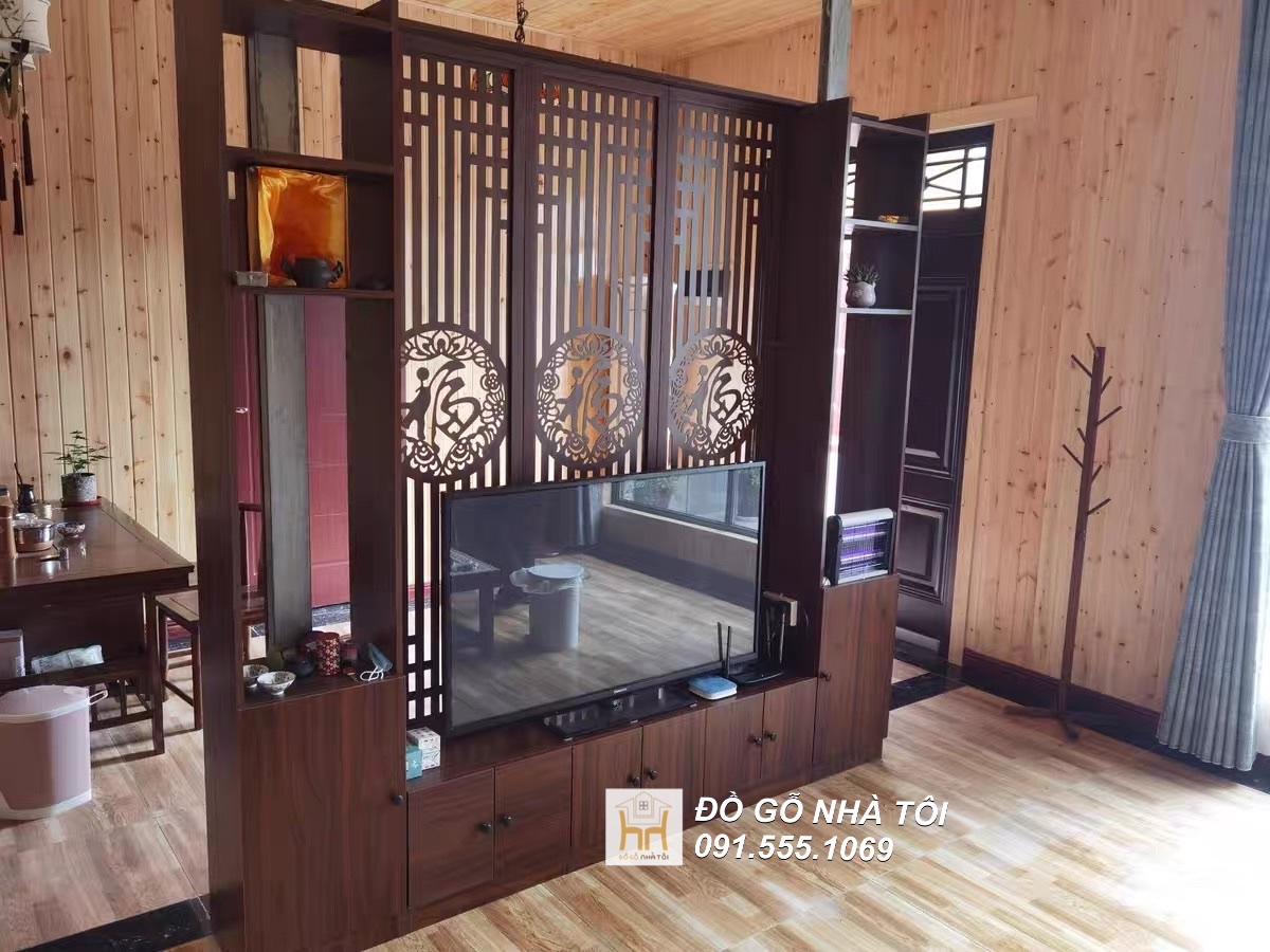 Vách Ngăn Trang Trí Phòng Khách Liền Kệ Tivi Hoa Văn 2m2 X 2m4 - TR632