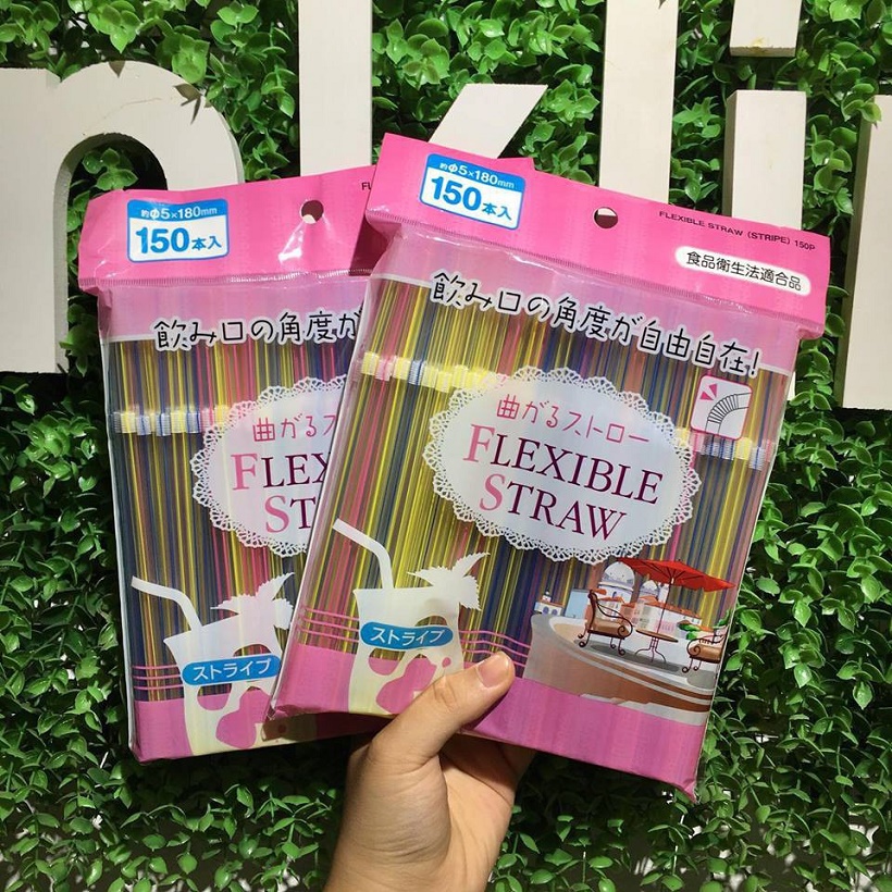 Combo khay làm đá Yukipon viên tròn + set 150 chiếc ống hút Flexible Straw φ5x180mm - nội địa Nhật Bản