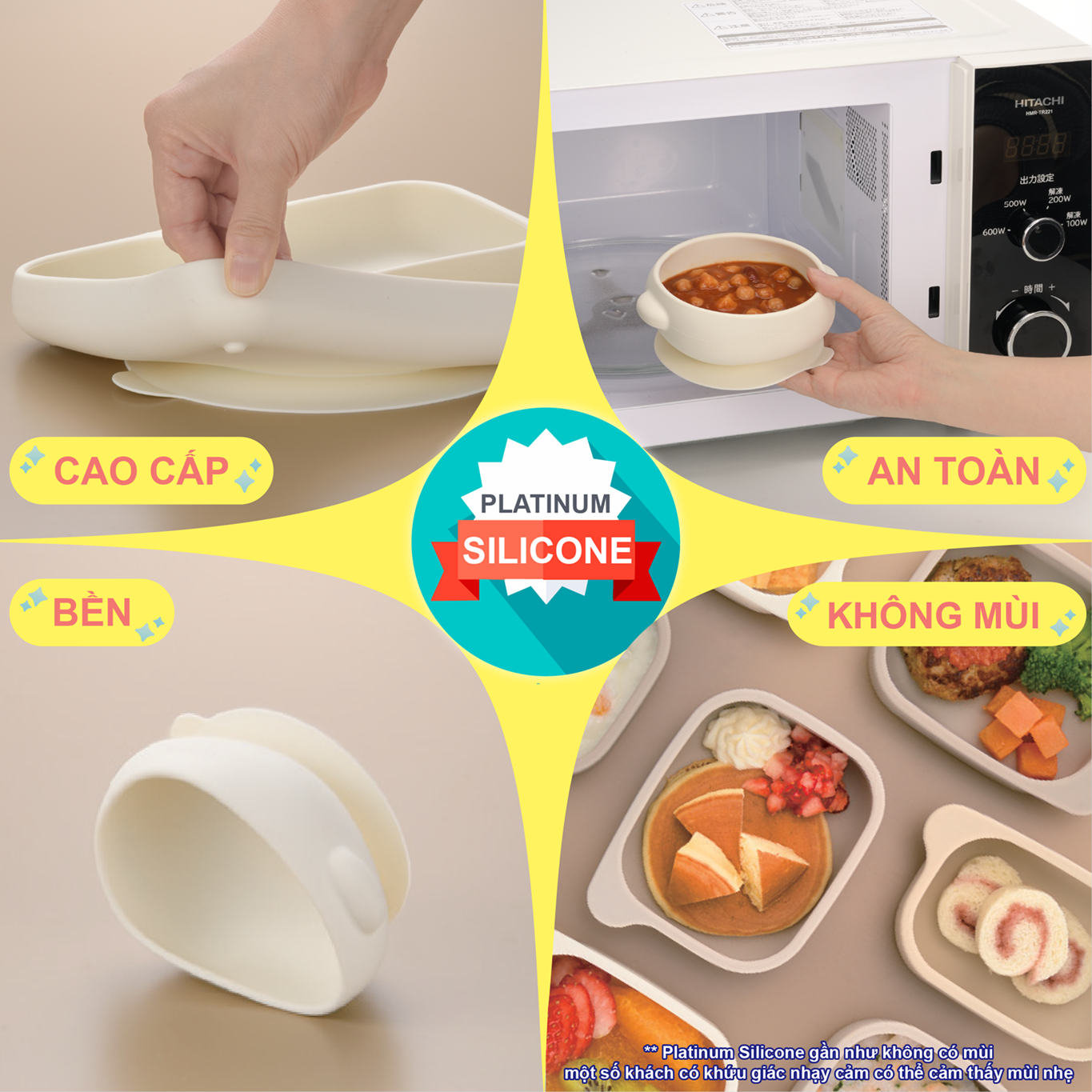 Combo Đồ dùng ăn dặm Tô có đế hít & 2 Chén ăn dặm RICHELL Nhật chất liệu Slicone Platinum | Baby