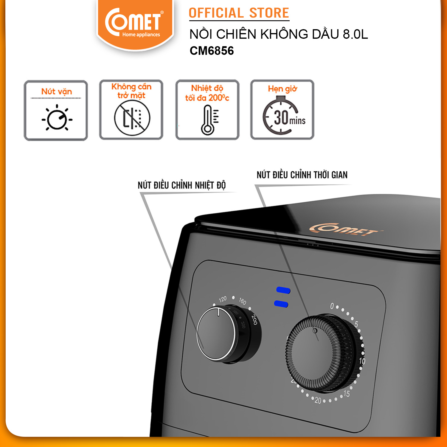 Nồi Chiên Không Dầu Comet CM6856 8 Lít - Hàng Chính Hãng