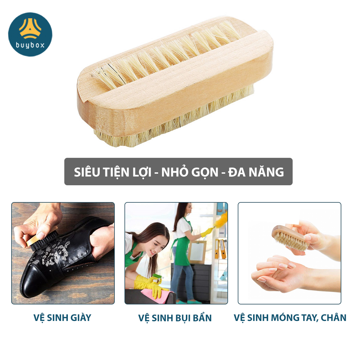 Bàn chải đa năng lông heo 2 mặt tiện ích vệ sinh bụi bẩn của giày, móng tay, chân - BuyBox - BBPK239