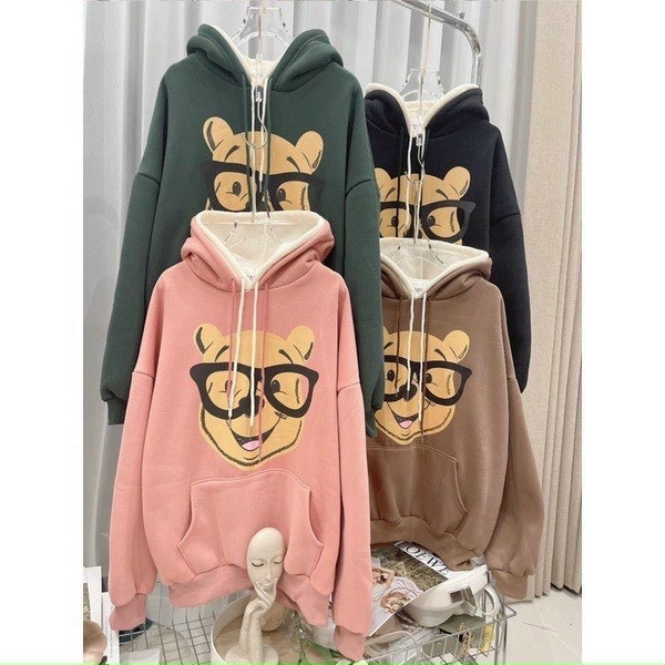 ÁO HOODIE - ÁO KHOÁC NỈ NGOẠI Dây full zip HOOIDE MỚI in GẤU MANG KÍNH