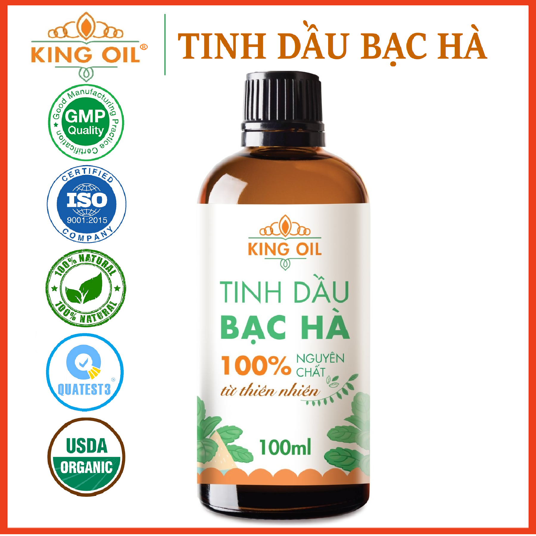 Tinh dầu Bạc Hà nguyên chất từ thiên nhiên, Thơm Phòng, Khử Mùi, Kháng Khuẩn, Đuổi Muỗi, Đuổi Chuột - KingOil