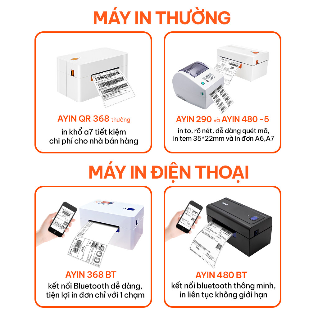 Máy In Nhiệt AYIN 480BT - In Đơn Hàng TMĐT, Hóa Đơn Vận Chuyển, Tem Nhãn Mã Vạch, Phiếu Gửi, Logo Không Cần Mực, Bill Thanh Toán, In Trên Điện Thoại, Máy In Khổ A6/A7 - Phiếu In Có Thể Dán Ngay - Kết Nối USB/Bluetooth - Hàng Nhập Khẩu