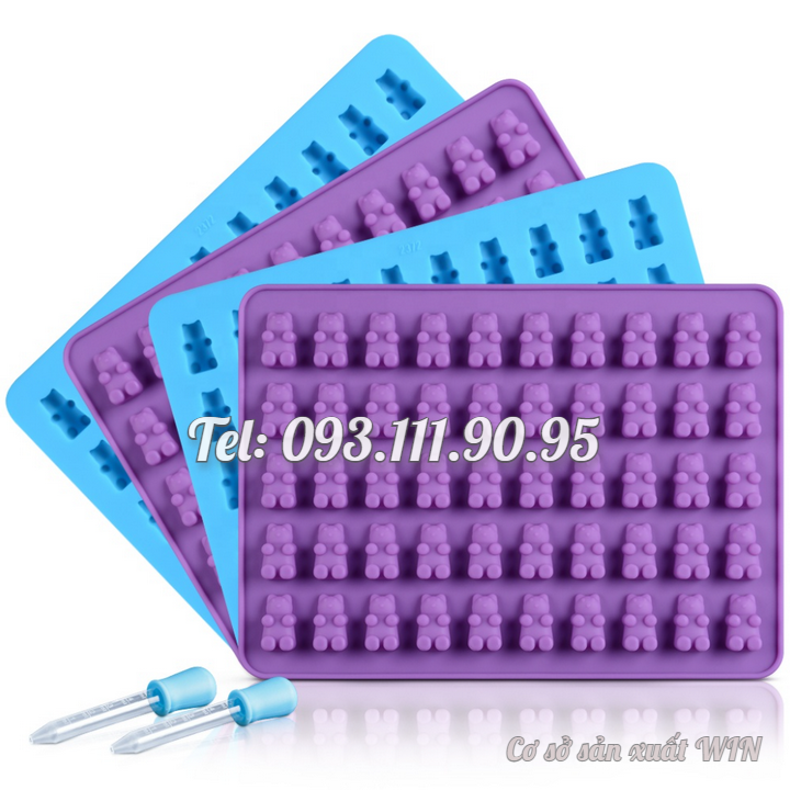 Khuôn silicon làm rau câu, kẹo dẻo chip chip, socola 50 gấu con – Mã số 1222