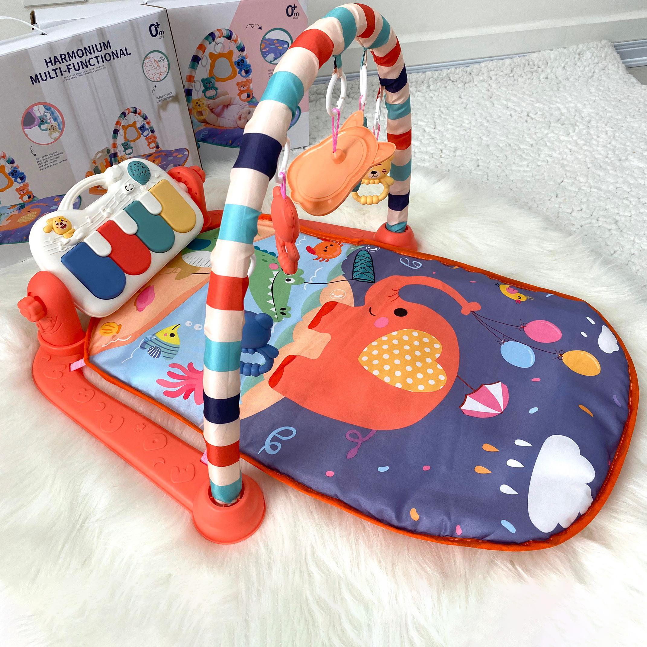 Thảm nhạc nằm chơi cho bé từ sơ sinh đến 24 tháng, phát nhạc, có khung treo đồ chơi, vải thông thoáng, êm ái - Hồng - GDHN Loại Tốt