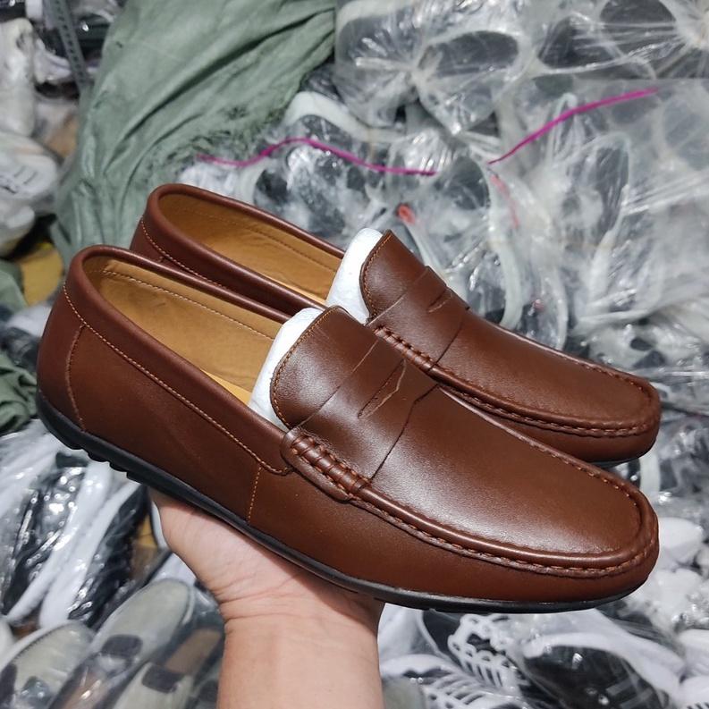 Giày lười nam da bò đế cao su đã khâu chắc chăn 2 màu nâu và đen