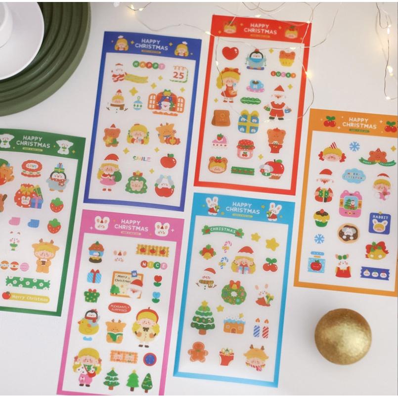 Set 6 tờ sticker Giáng sinh dễ thương ông già Noel cây thông