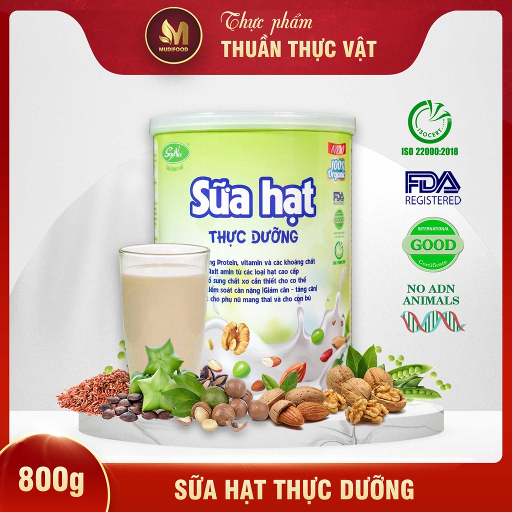 Sữa Hạt Thực Dưỡng Soyna 800g, Thuần Thực Vật 9 Loại Hạt Cao Cấp - Lợi Sữa Cho Mẹ Bầu Và Sau Sinh, Bổ Sung Dinh Dưỡng Cho Người Ăn Chay, Tiểu Đường, Tim Mạch, Mỡ Máu, Xương Khớp, Hỗ Trợ Kiểm Soát Tăng Hoặc Giảm Cân Nặng - Tặng Bột Sữa Mầm Gạo Lứt 300g