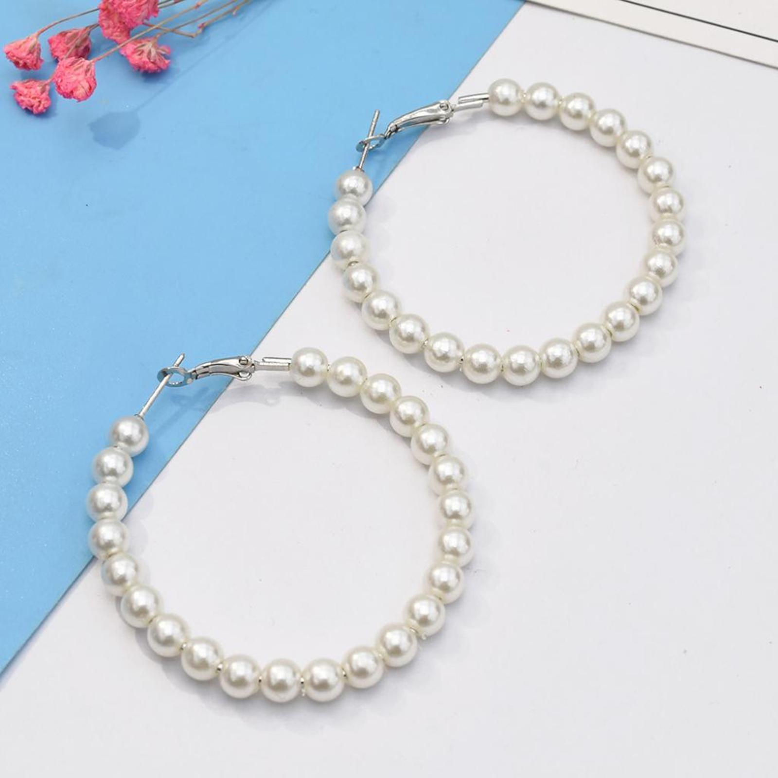 Earrings Round  Pearl Hoop Earrings Elegant Women Jewelry