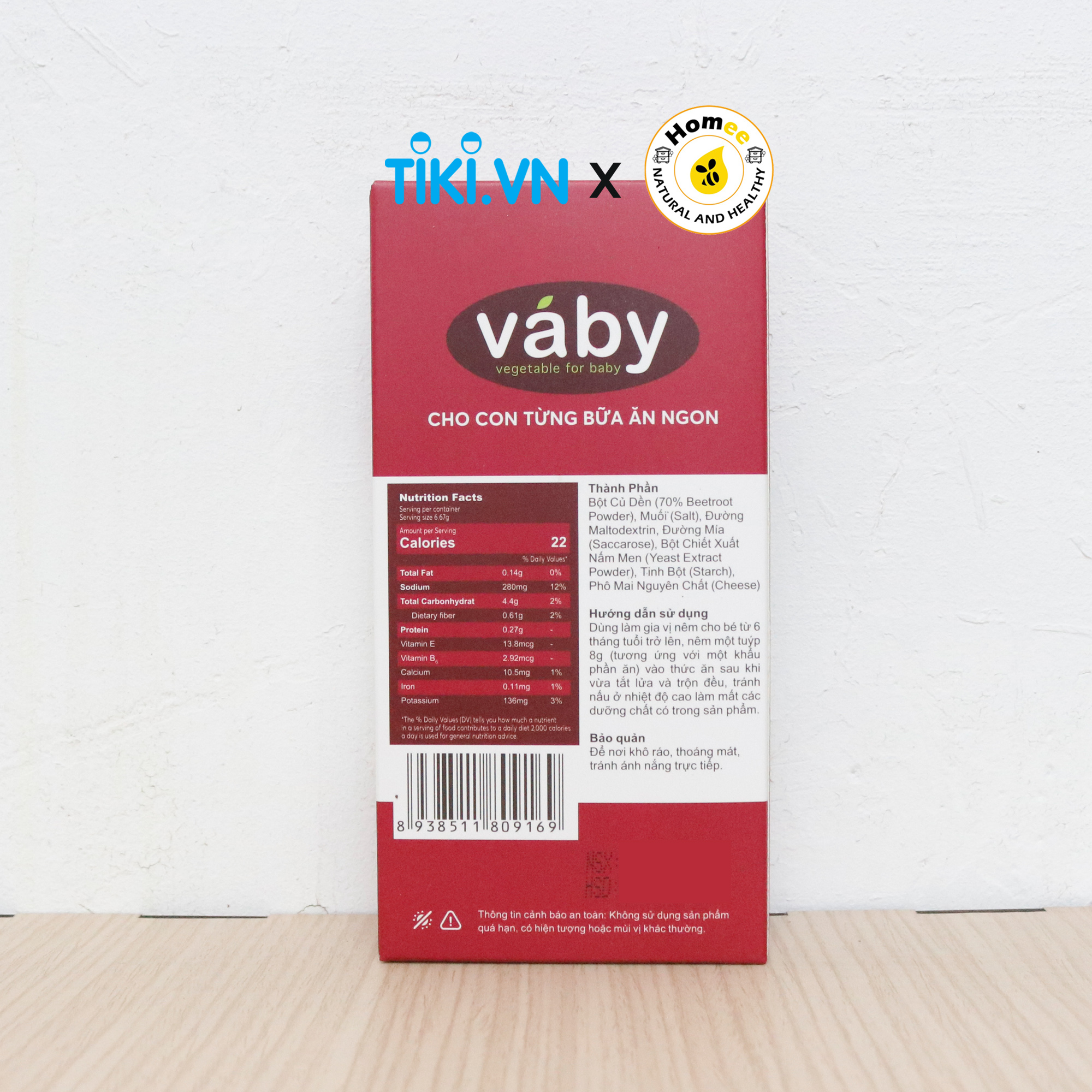 Bột nêm Củ Dền &amp; Phô mai dành cho bé ăn dặm VABY Hộp 48g (6 gói x 8g) - Gia vị nêm và rắc dành cho bé từ 6 tháng tuổi