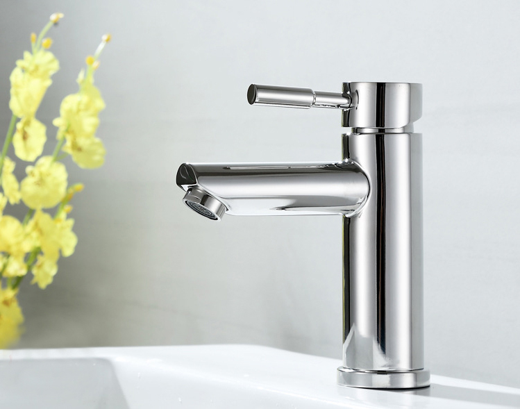 Vòi Lavabo nóng lạnh trụ tròn vòi thẳng SUS304 - Loại bóng + 2 dây cấp