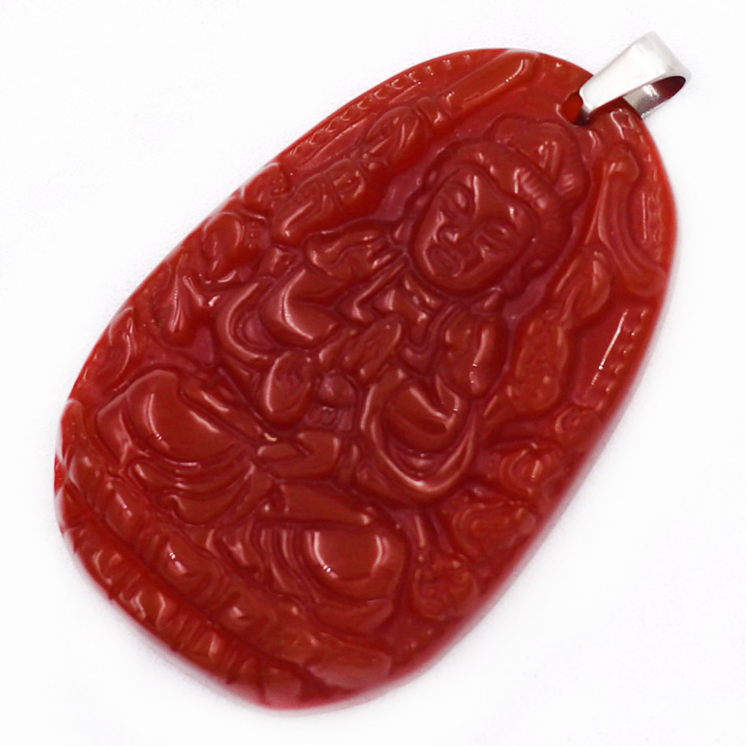 Mặt Phật Thiên thủ thiên nhãn mã não đỏ 5 cm kèm móc và dây chuyền inox, Mặt Phật bản mệnh, Quan âm nghìn tay nghìn mắt