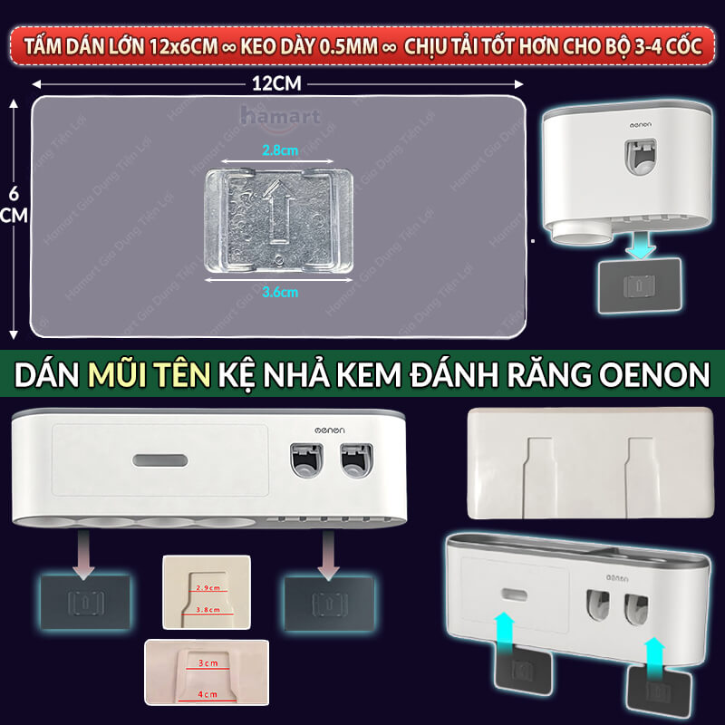 Miếng Dán Kệ Kem Đánh Răng OENON Mũi Tên Bộ Nhả Kem Tự Động 3 4 Cốc Kệ Nhà Tắm ECOCO Treo Tường