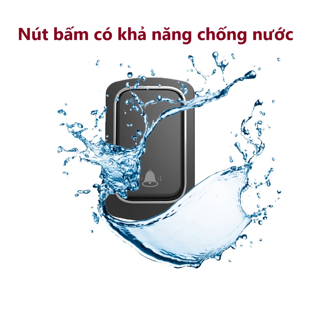 Chuông Cửa Không Dây Không Dùng Pin, Chuông Bấm Chống Nước Khoảng Cách 200m Báo Động Người Già