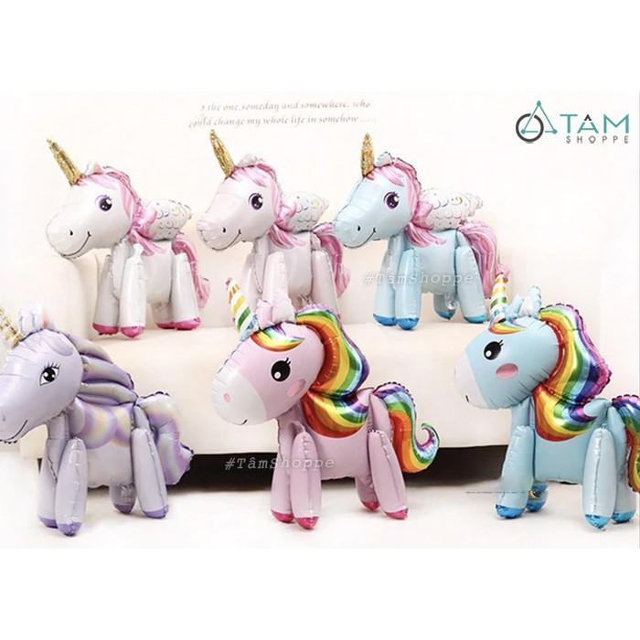 Bong bóng trang trí hình con ngựa Pony có sừng 4D