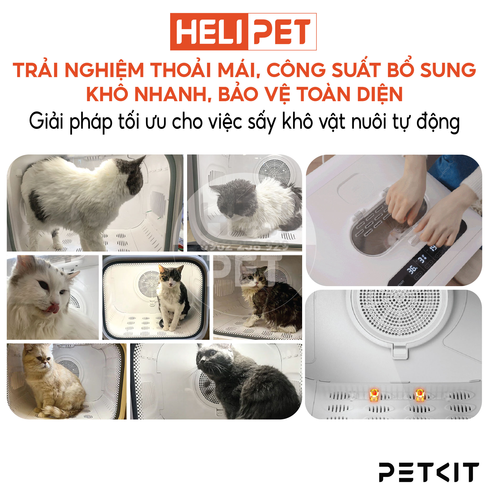 Lồng Sấy Tự Động Cho Chó Mèo, Máy Sấy Cho Chó Mèo Petkit Air Salon Max Pro Ozone- HeLiPet