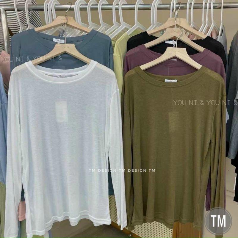 Áo nữ trơn cổ tròn dài tay unisex