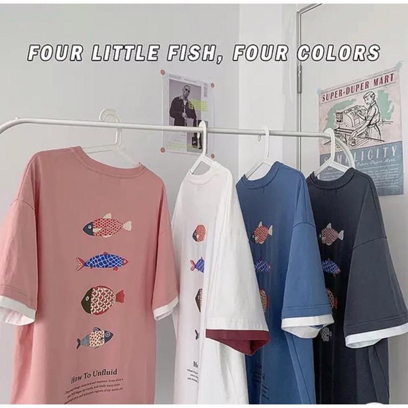 Áo thun tay lỡ form rộng hoạ tiết chú cá - Unisex nam nữ đều mặc được