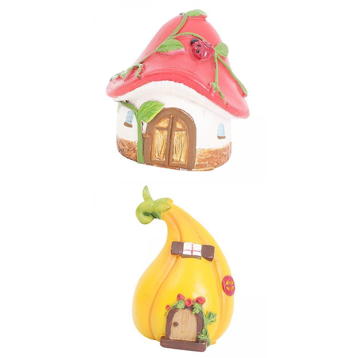 2Pcs Miniature Fairy Garden House Statue for Miniature Plant Pots Fairy