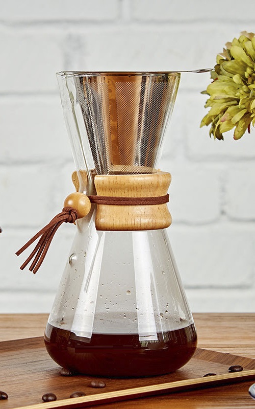 Bình pha cà phê thủy tinh kiểu chemex tay cầm gỗ