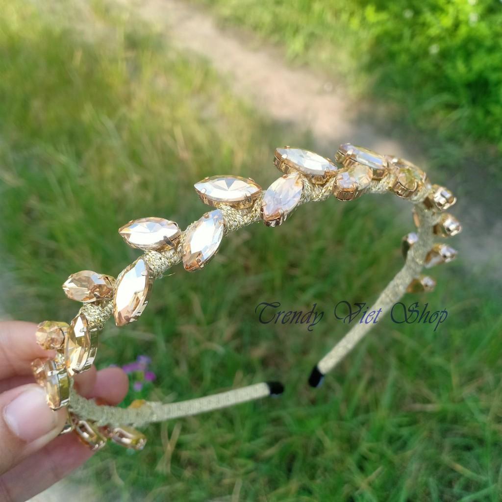 Bờm Tóc Đính Đá cao cấp, Hình Lá phong cách Hàn Quốc tiểu thư xinh đẹp
