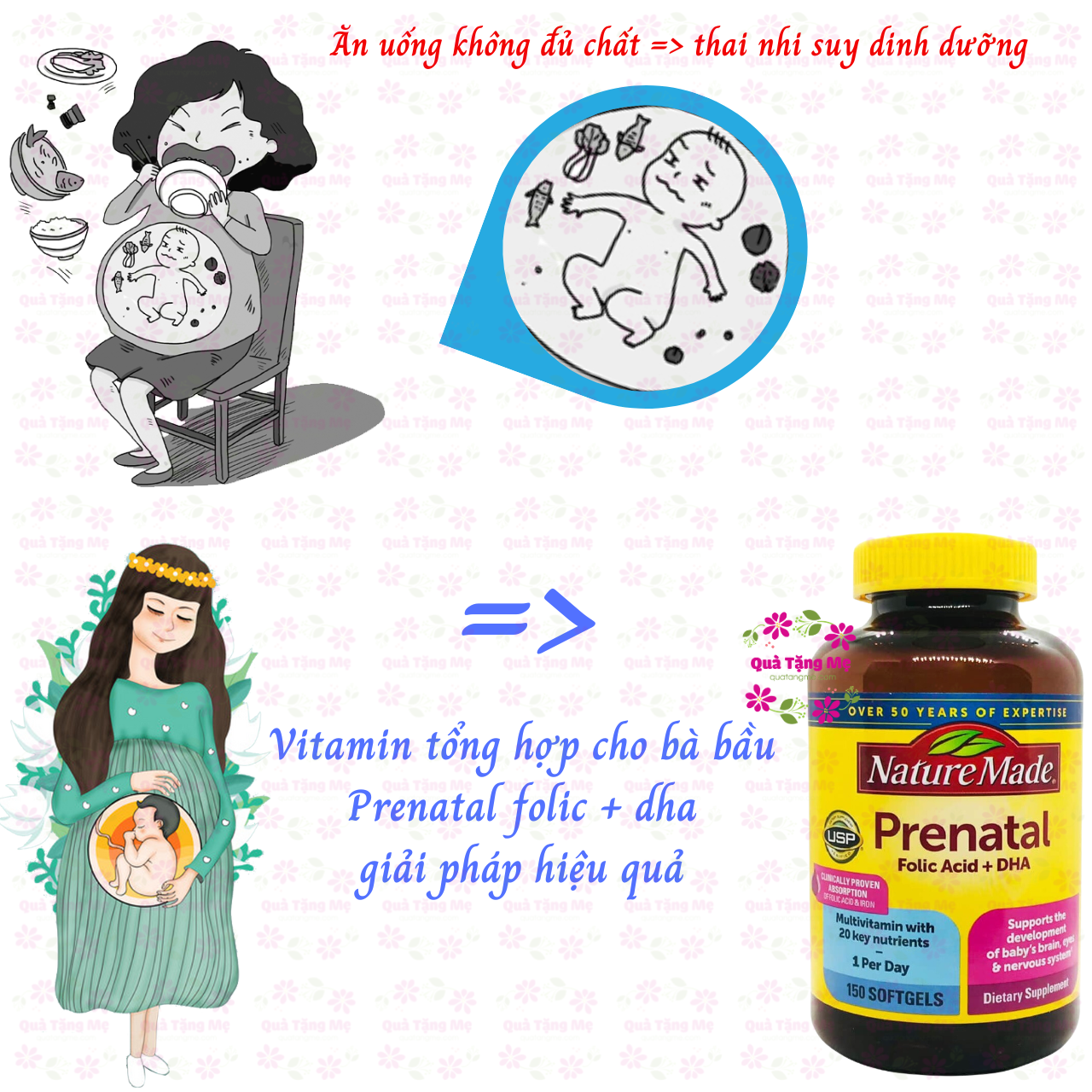 Vitamin cho bà bầu Prenatal Folic Acid+ DHA Nature Made giúp mẹ khỏe, bé phát triển não bộ, hệ thần kinh và thể lực - QuaTangMe Extaste