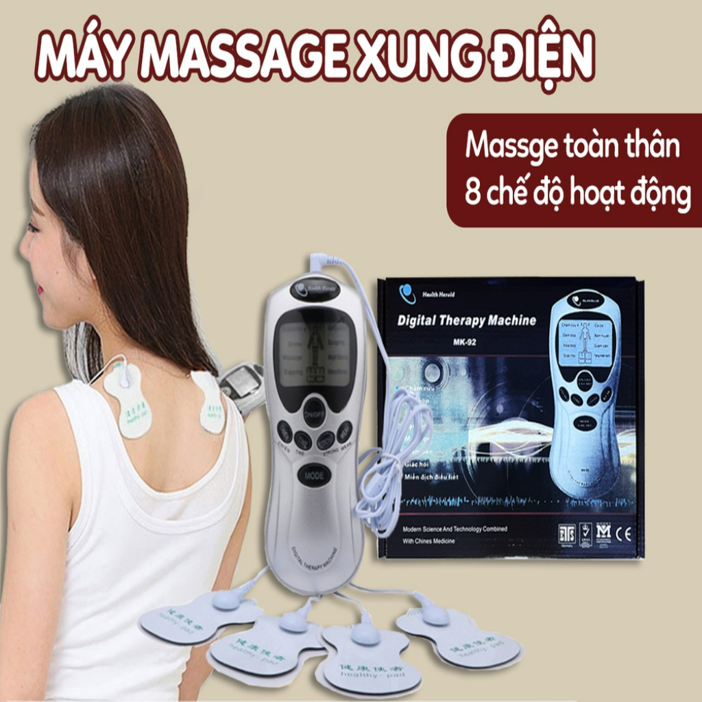 Máy massage xung điện 4 miếng dán vật lý trị liệu mát xa châm cứu bấm huyệt cầm tay lưng cổ vai gáy
