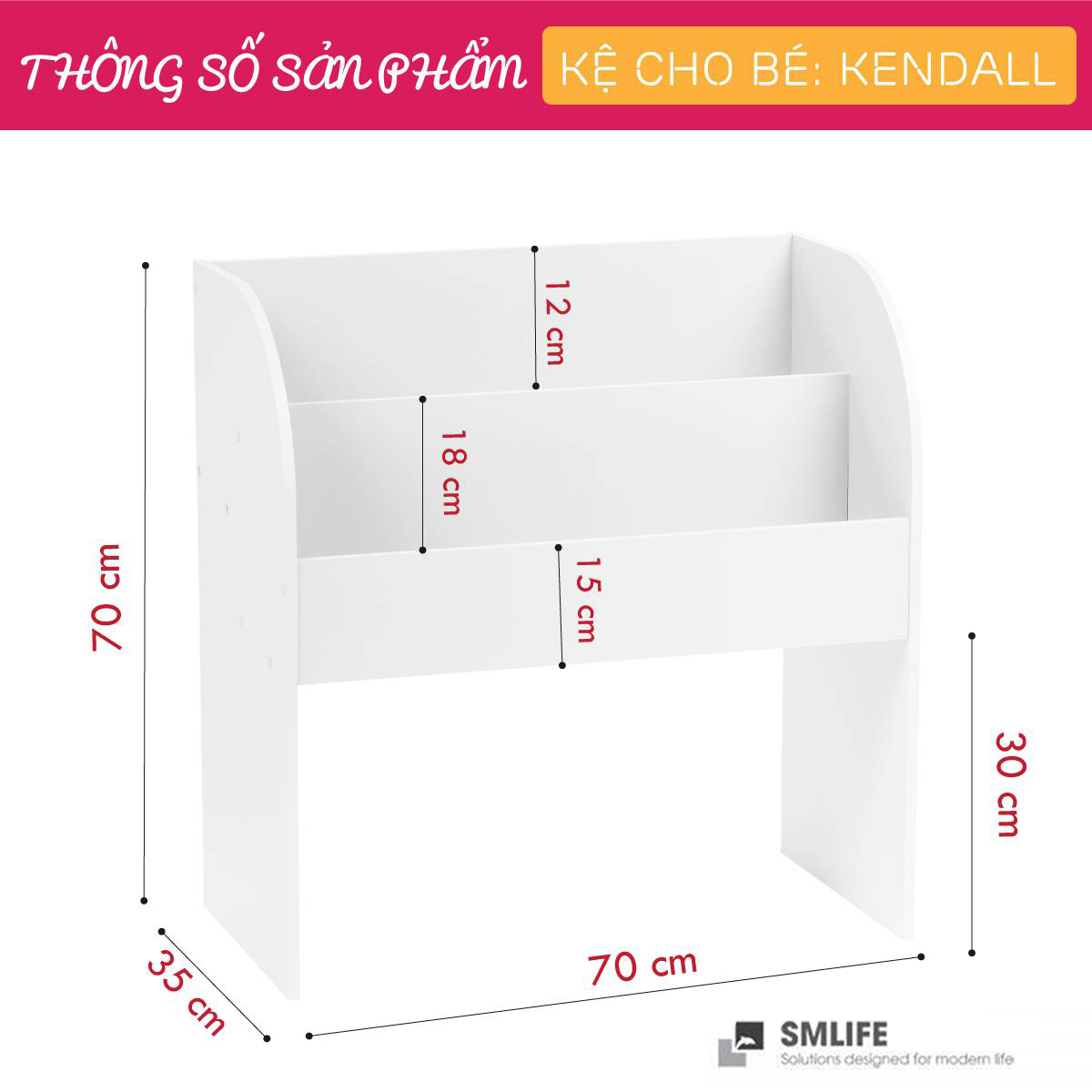 Kệ để đồ chơi cho bé Kendall | Gỗ MDF dày 17mm chống ẩm | D70xR35xC70cm