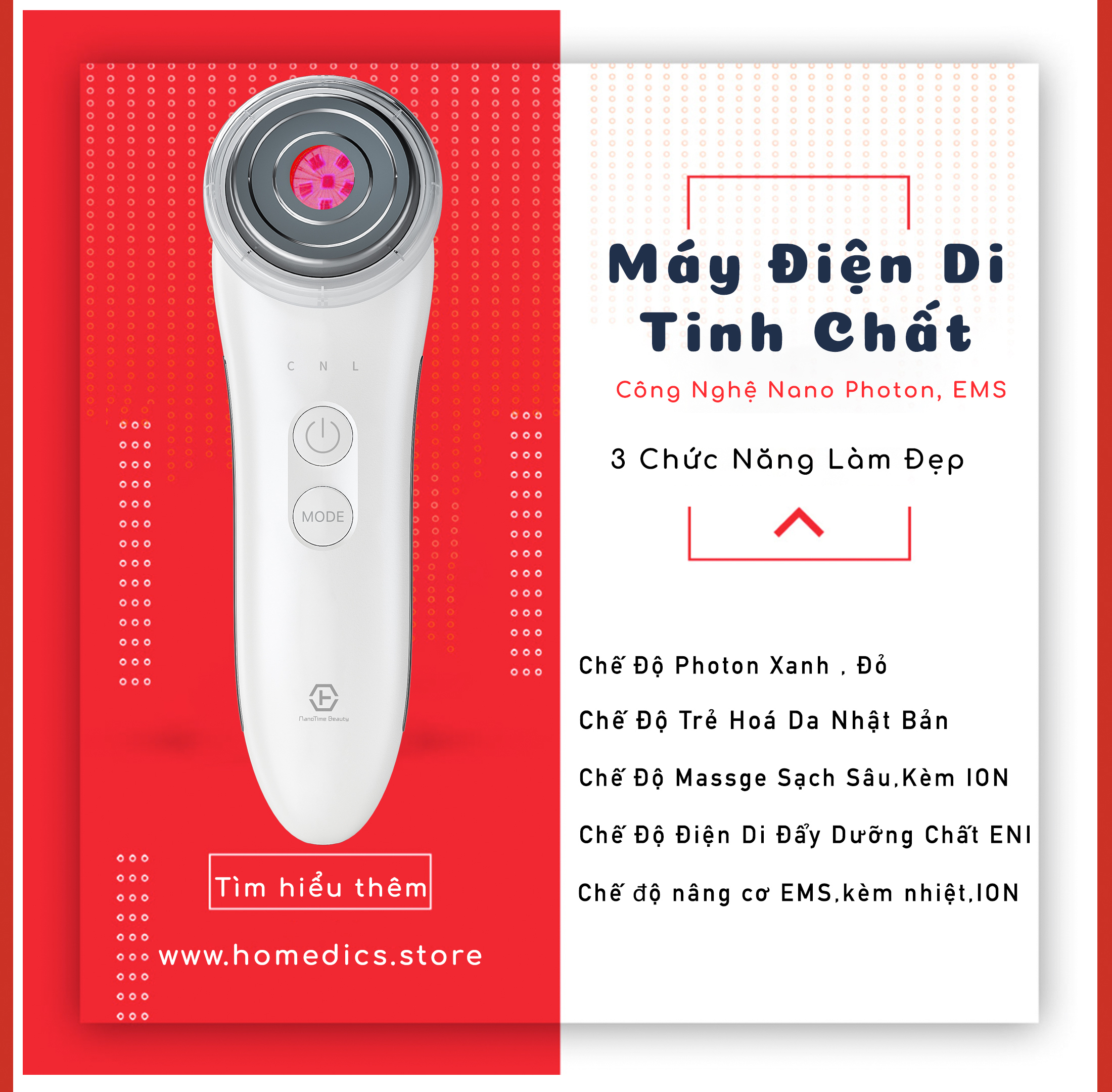 Máy điện di tinh chất siêu âm 3in1, bổ xung ION, nâng cơ EMS, Ánh sáng Photon trẻ hoá da Nanotime BEAUTY F65I BẢO HÀNH CHÍNH HÃNG 2 NĂM