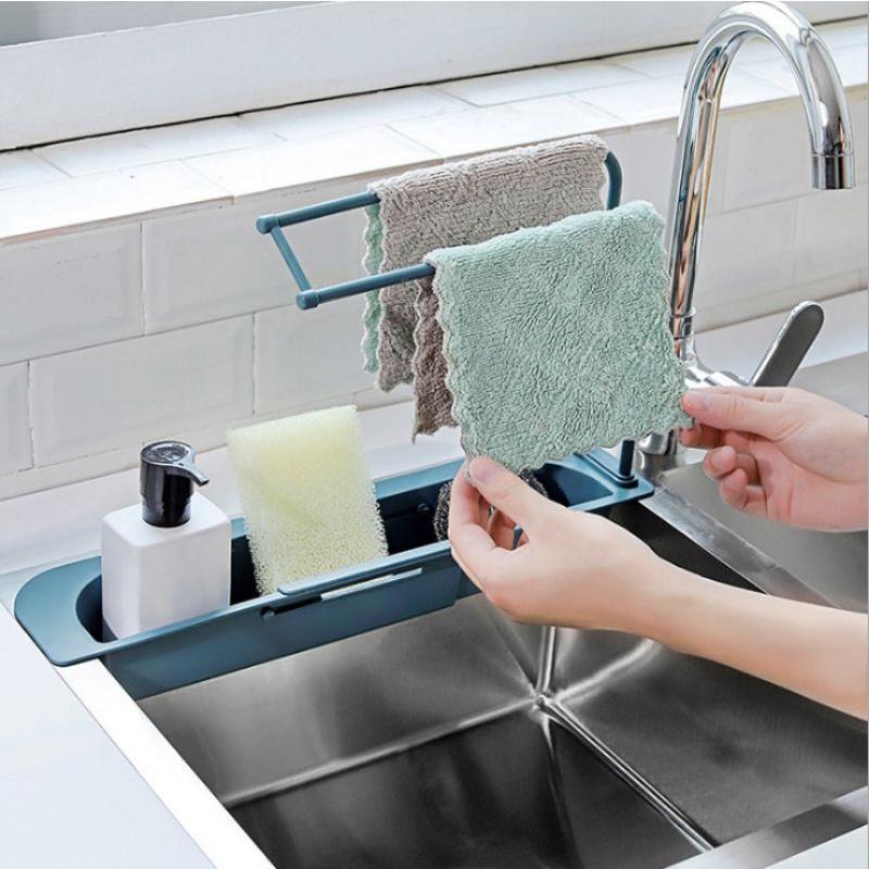 Kệ nhựa gác bồn rửa chén gấp gọn có khăn phơi - Kệ nhựa đa năng để đồ rửa chén dài 40cm gấp gọn gác bồn