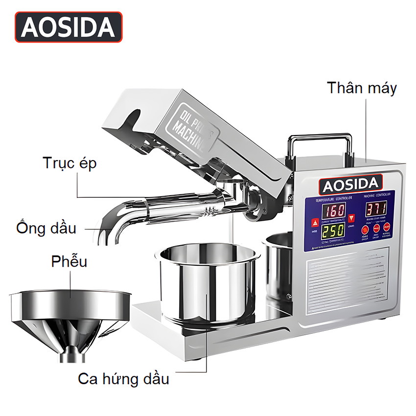 Máy ép dầu thực vật dùng cho gia đình, quán ăn. Thương hiệu Anh Quốc cao cấp Aosida - B03S - HÀNG CHÍNH HÃNG