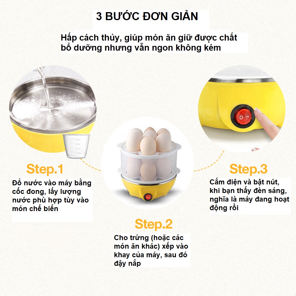 Máy Luộc Trứng Hấp Thức Ăn Đa Năng 2 Tầng, Nồi Hấp Bánh Bao, Rau Củ, Hải Sản Đa Năng Tiện Dụng Giao Màu Ngẫu Nhiên Hàng Nhập Khẩu