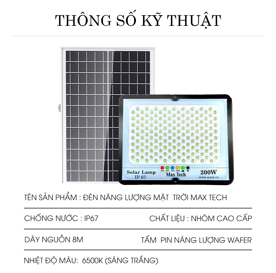 Đèn năng lượng mặt trời  MAXTECH bóng to 150w, 200w, 250w, 300w - Công suất lớn, Siêu bền- D1370