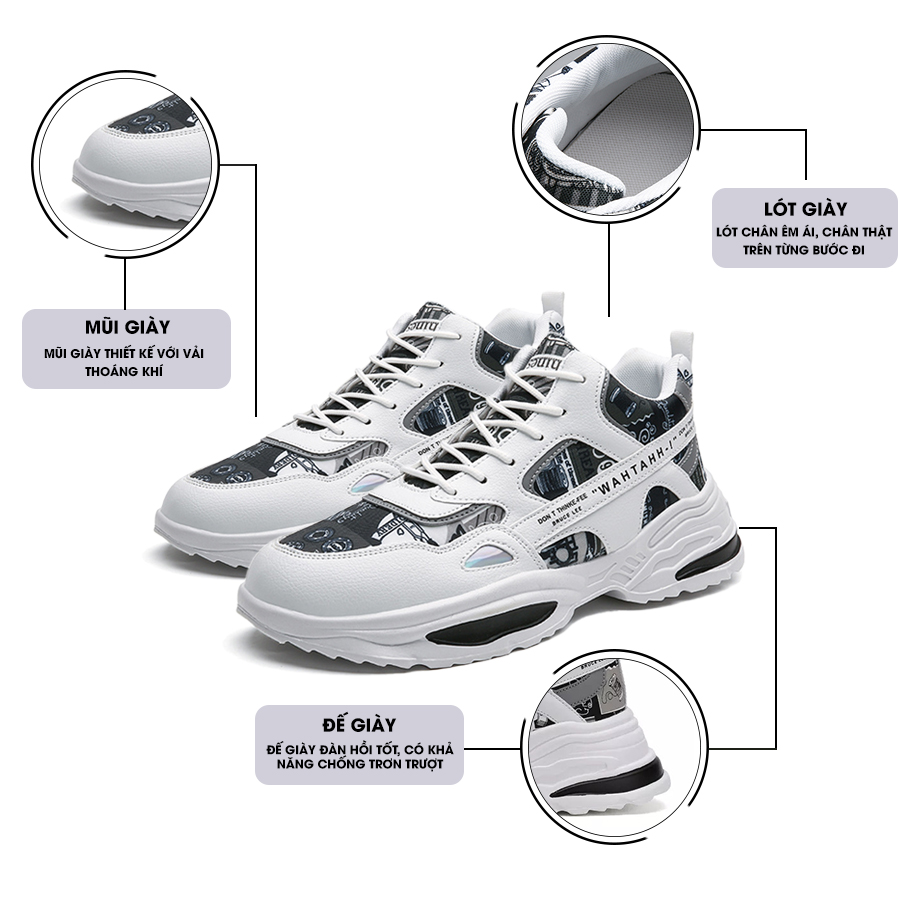 Giày Thể Thao Nam AZARA - Sneaker Màu Cam - Đen, Phối Đồ Cực Cool, Đế tăng Chiều cao 5cm  - G5503