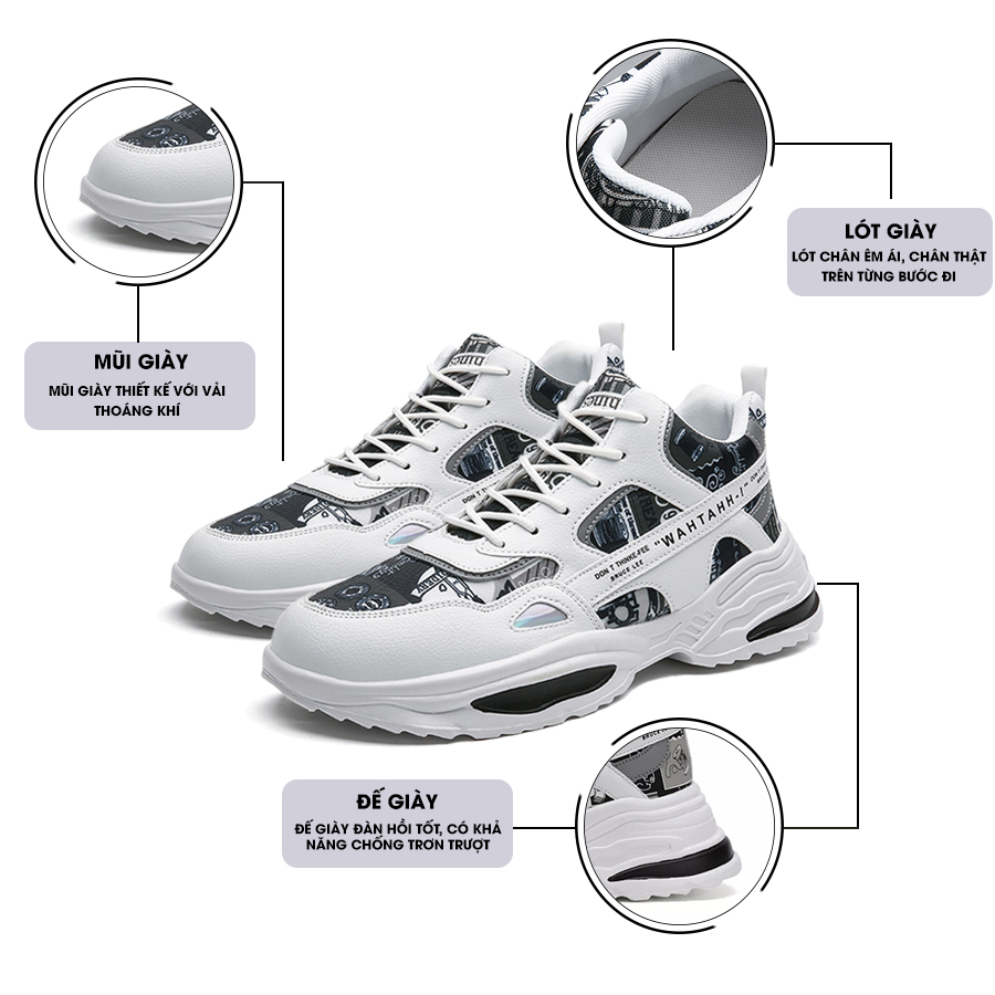 Giày Thể Thao Nam GEMI- Giày Sneaker Màu Đen- Cam, đế cao, phong cách Hàn Quốc - G5498