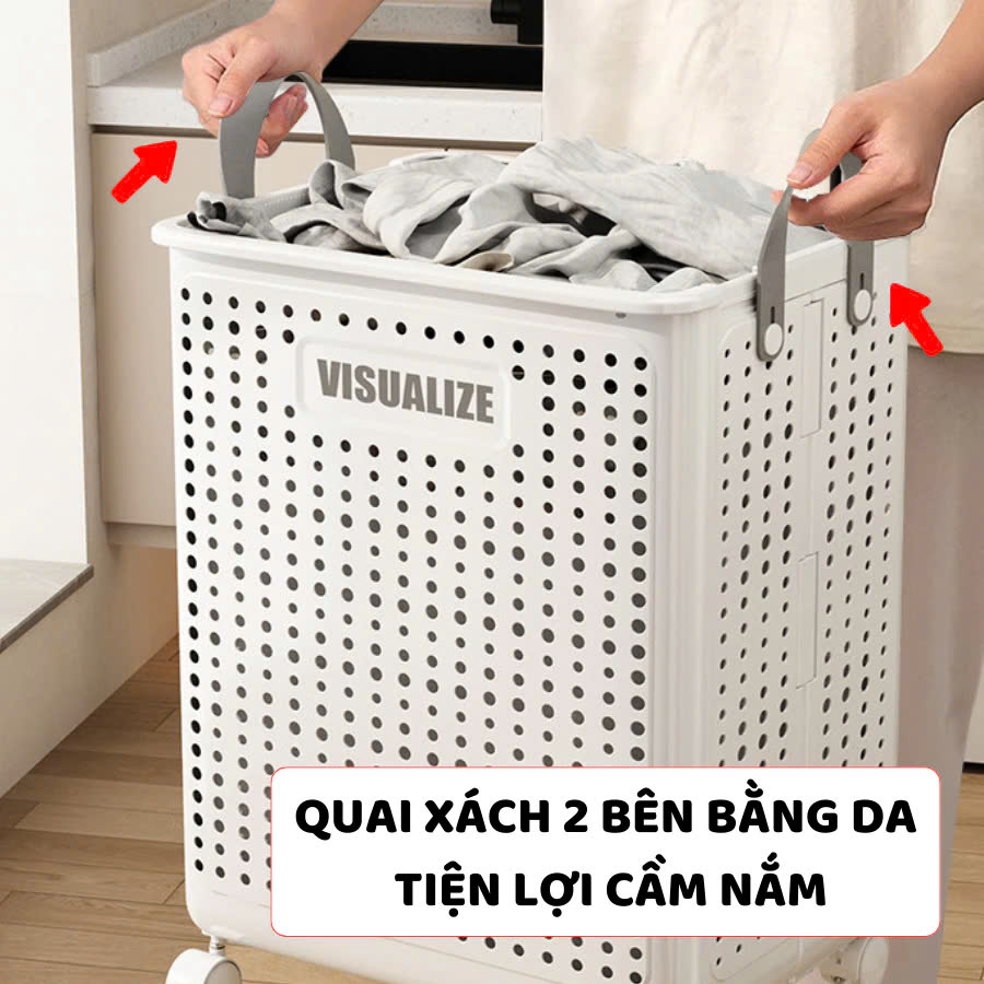 Giỏ đựng quần áo bẩn gấp gọn dung tích lớn, có bánh xe đẩy thông minh, giỏ đựng đồ nhà tắm - Hàng chính hàng