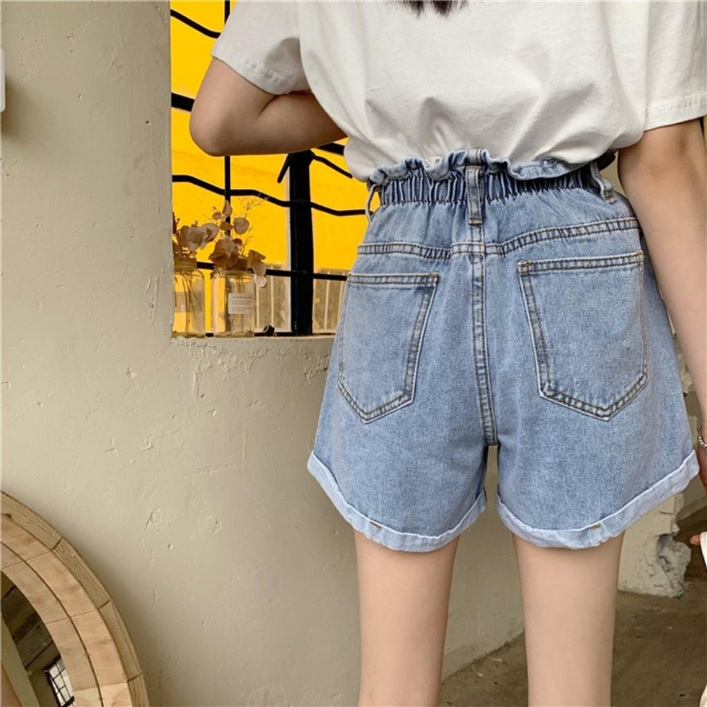 Quần ngố jean nữ quần short jean nữ, quần jean ngốn lưng thun màu xanh Form chữ A lai cuốn style Ulzzang MSLIO001