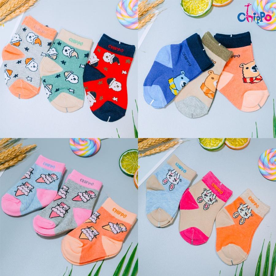 Set 3 Đôi Tất CHIPPO cho bé chất liệu cotton mềm thoáng kháng khuẩn cho bé từ 1-3 Tuổi