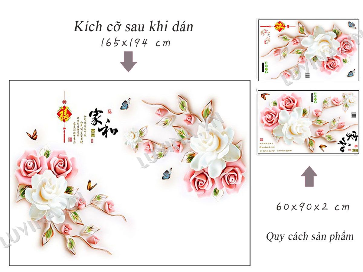 DECAL DÁN TƯỜNG HOA HỒNG TRẮNG - HP530