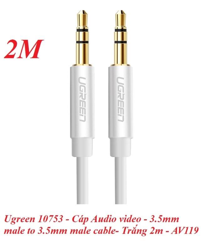 Ugreen UG10753AV119TK 2M màu Trắng Cáp âm thanh 2 đầu 3.5mm dương dây tròn TPE cao cấp - HÀNG CHÍNH HÃNG