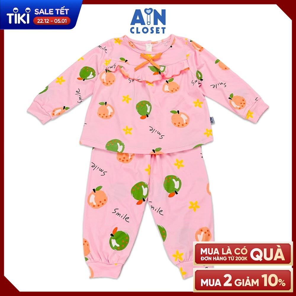 Bộ quần áo dài bé gái họa tiết Quả Xanh nền hồng thun cotton - AICDBGFGNF2U - AIN Closet