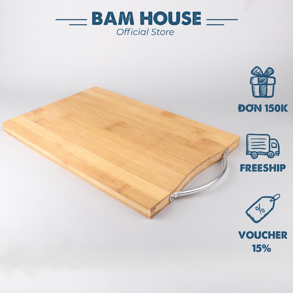 Thớt gỗ tre Bam House loại dày kích thước lớn 20x30cm có tay cầm inox cao cấp TGT01 - Gia dụng bếp