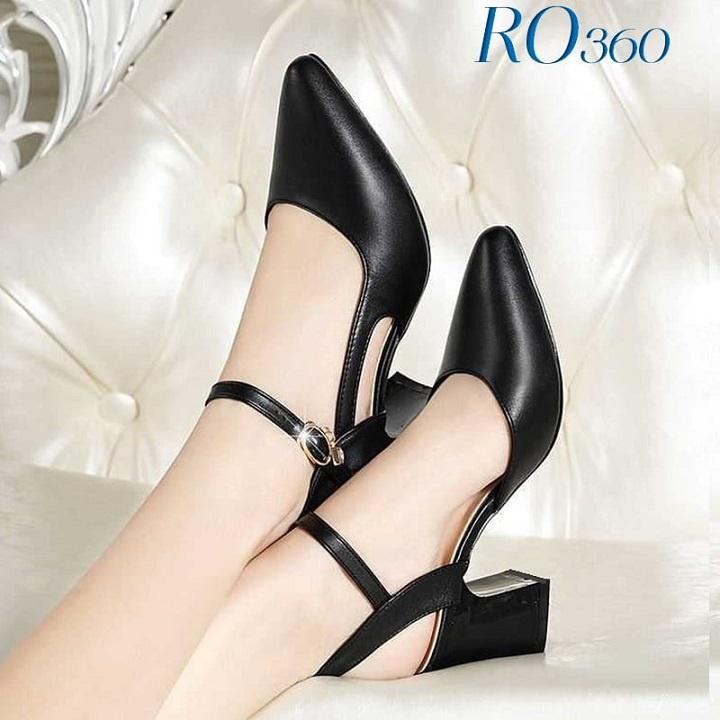 Giày sandal nữ cao gót 6 phân hàng hiệu rosata hai màu đen kem ro360