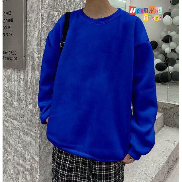 Áo Sweater Trơn Chất Nỉ Lót Bông Màu Xanh Dương - Sweater Unisex - MM