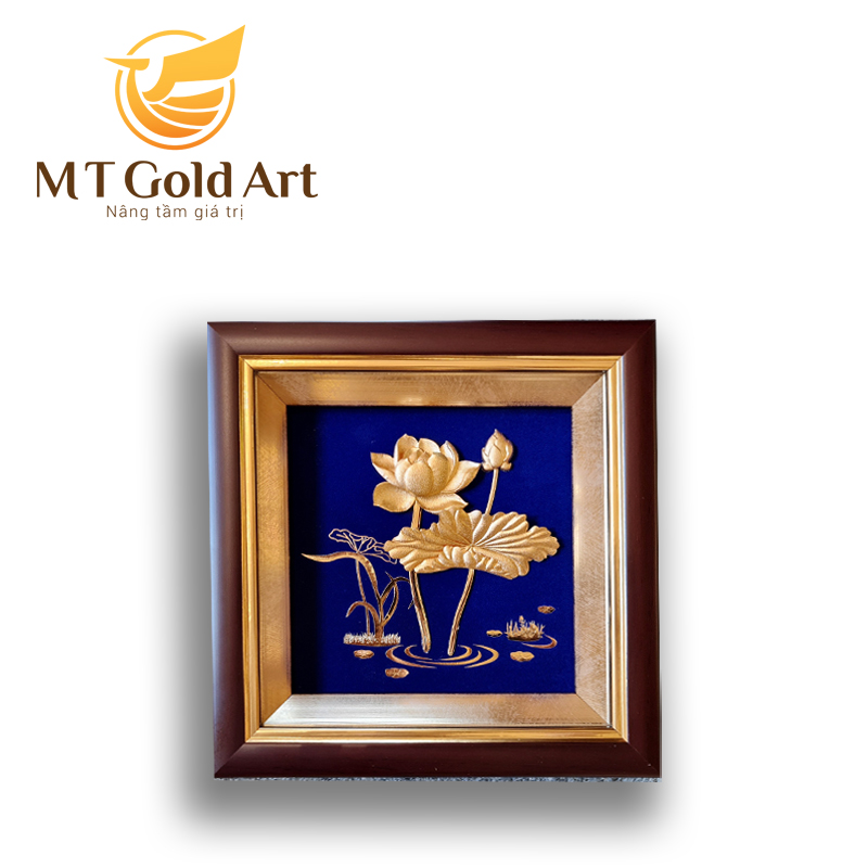 Tranh hoa sen dát vàng 24k (20x20cm) MT Godl Art- Hàng chính hãng, trang trí nhà cửa, phòng làm việc, quà tặng sếp, đối tác, khách hàng, tân gia, khai trương