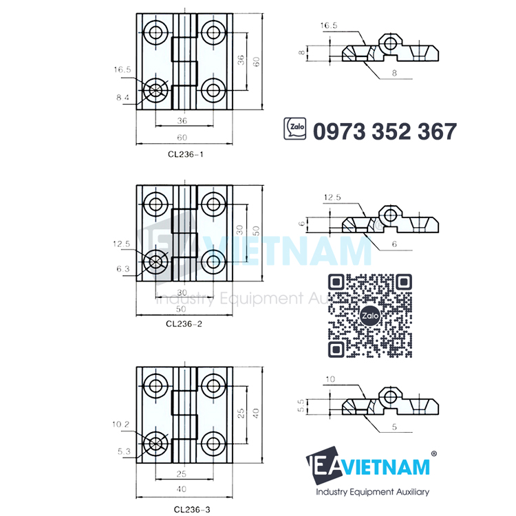 Bản lề cửa tủ điện 60x60 , Bản lề hợp kim kẽm , Bản lề nhôm màu đen 60mmx60mm